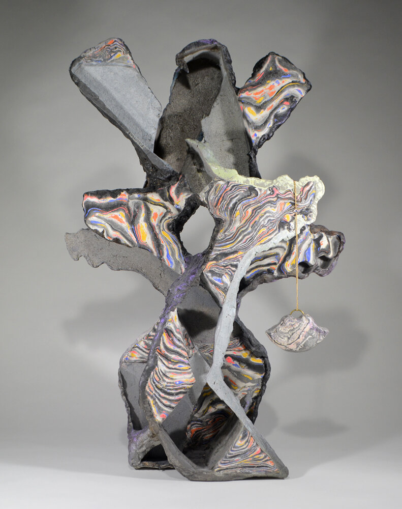 Void in an Echo scagliola, concrete, watercolor, jewelry chain 2019