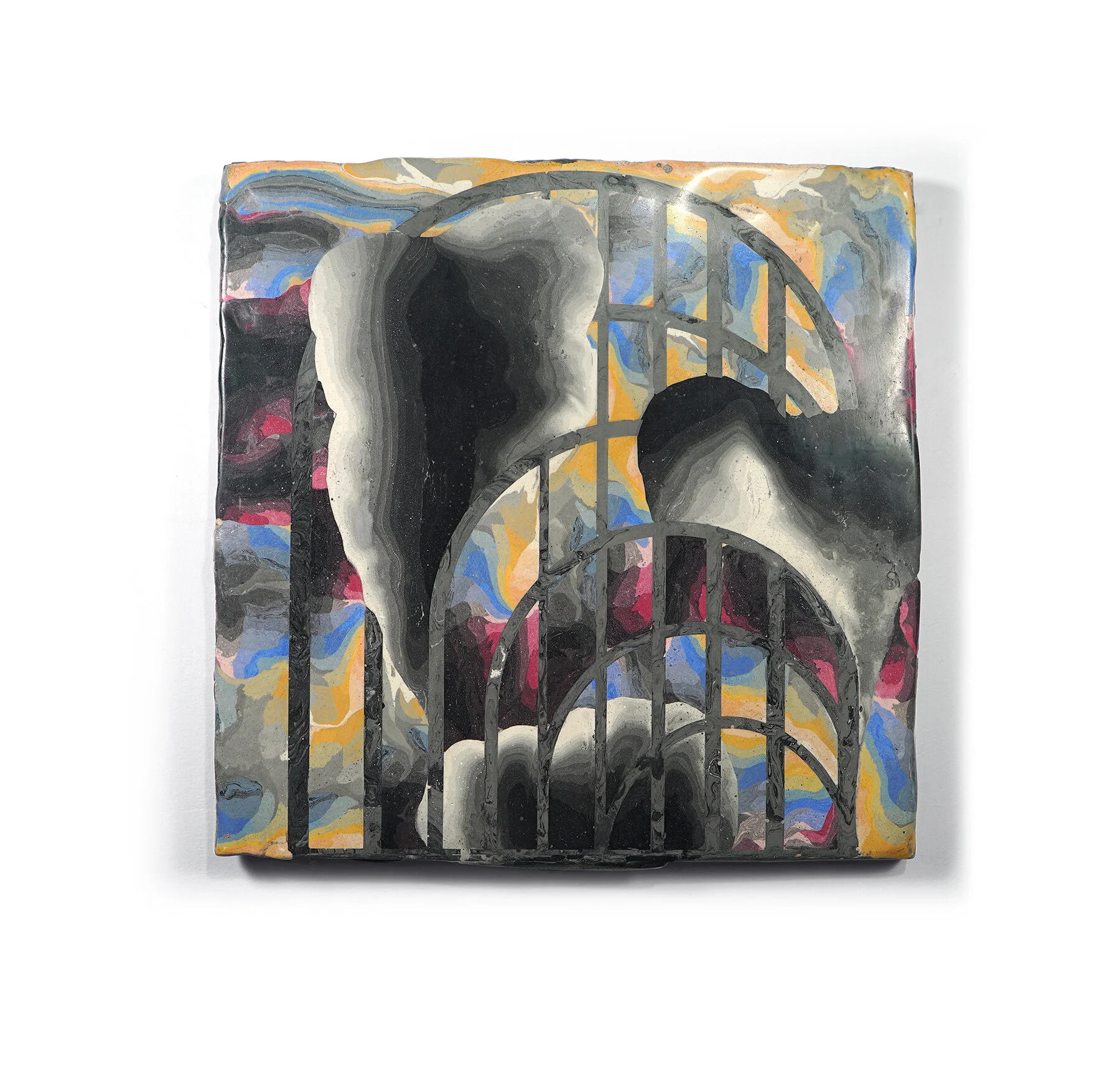   Illuminated Perception Surrounds Invisibility    Pigmented plaster, scagliola inlay 12 1⁄4 x 12 1⁄4 x 1/2 inches  2021  