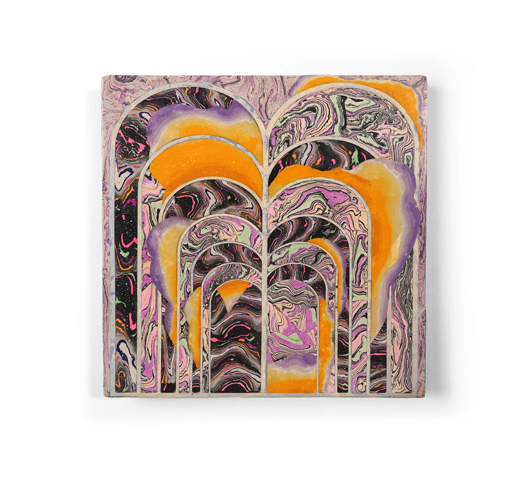   Wandering Realizations can Perforate    Pigmented plaster, scagliola inlay 12 1⁄4 x 12 1⁄4 x 1/2 inches  2021  