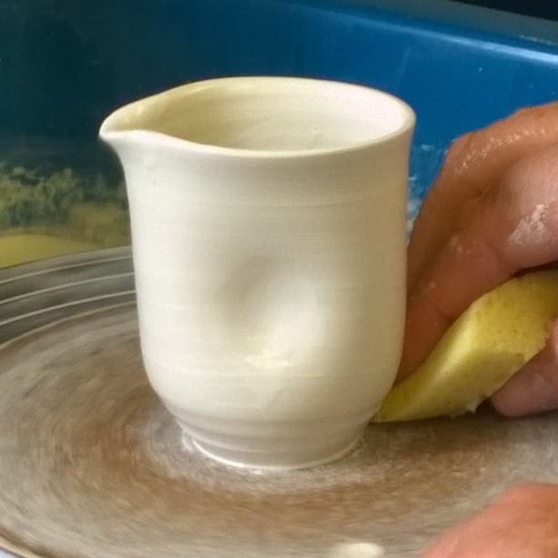 Throwing squeezed jugs on the wheel #pottery. #porcelain