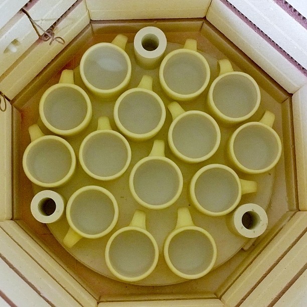 Espresso cups in the kiln.