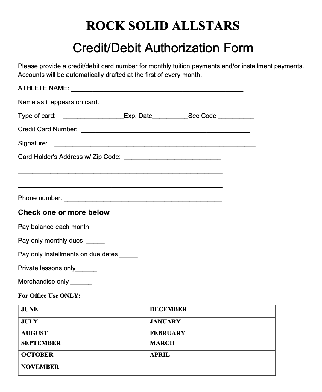 CREDIT CARD AUTHORIZATION