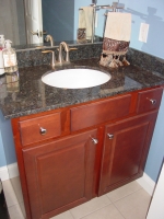 Aristokraft - Saybrook door style - Birch wood - Rouge stain - Palette Blue Butterfly vanity top