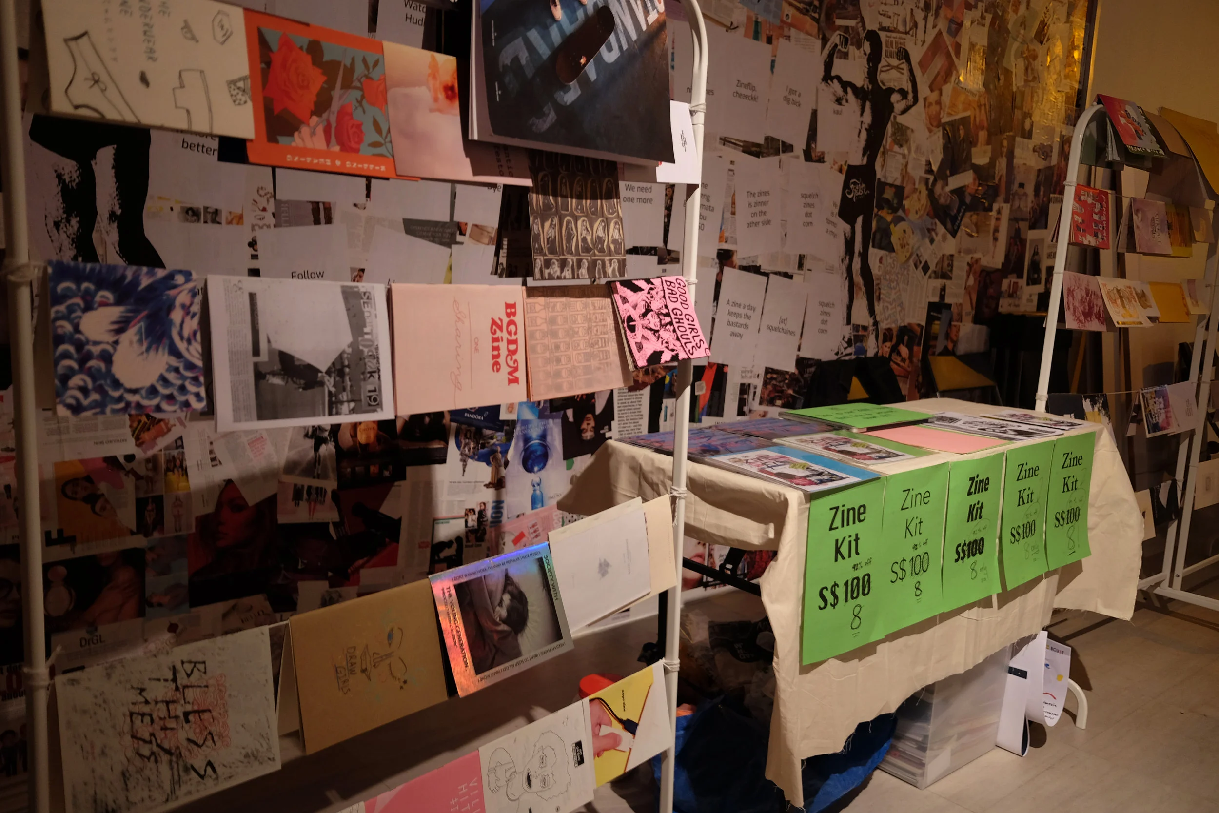 A zine library by Squelchzines, set up as part of Christopher Sim’s ‘Music Frenetic’.