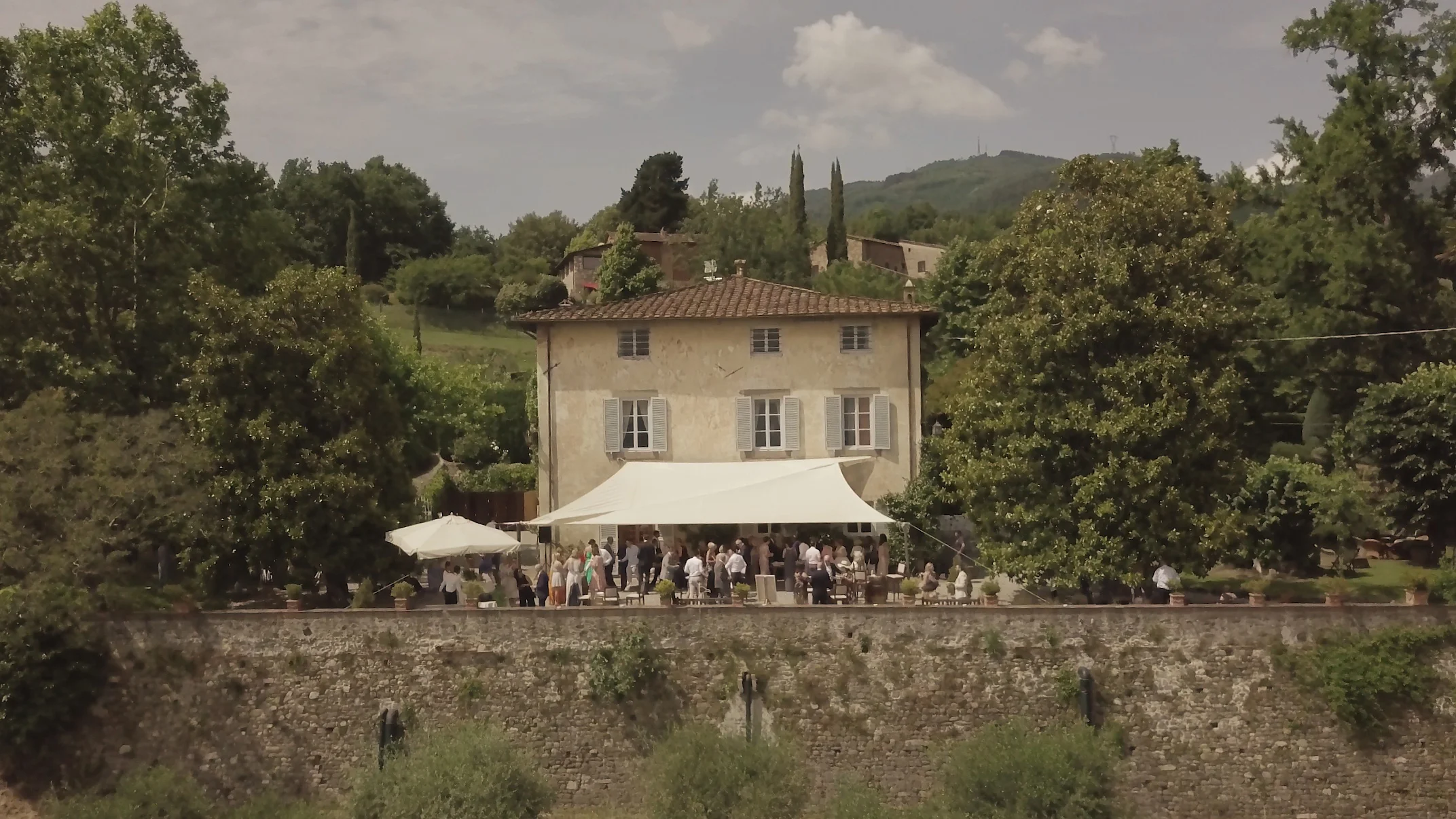 Drone footage from the wedding film at Fattoria Mansi Bernardini.