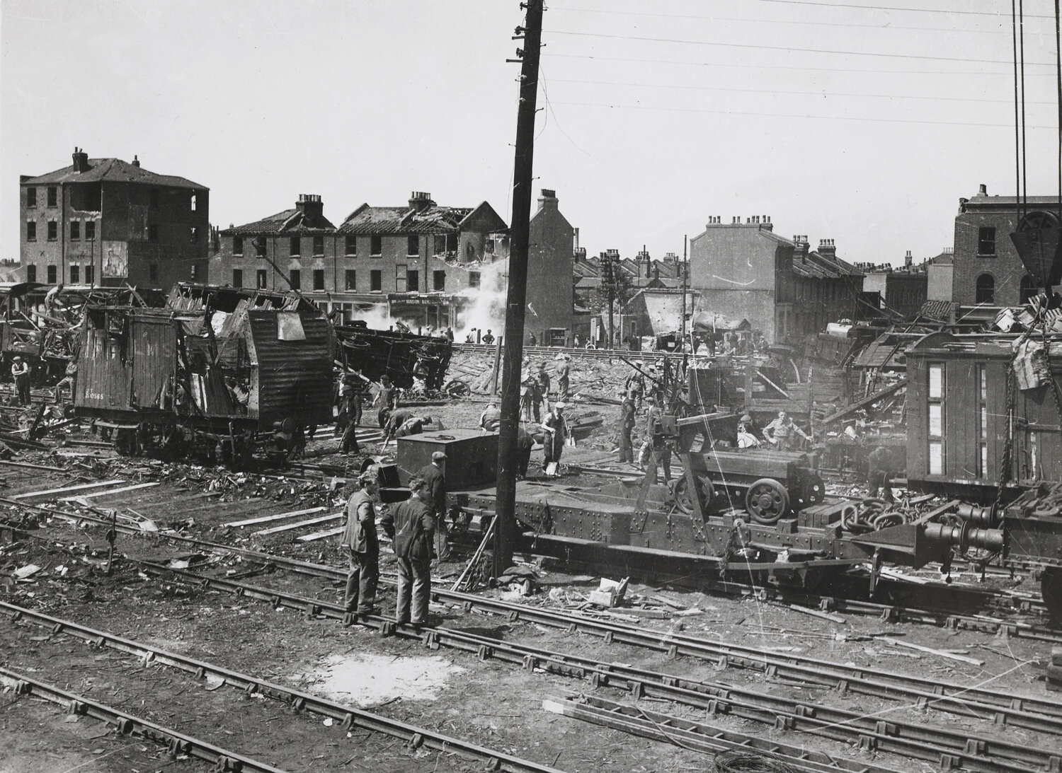 Damage caused by a V1 rocket that hit Royal Victoria Dock, 1944