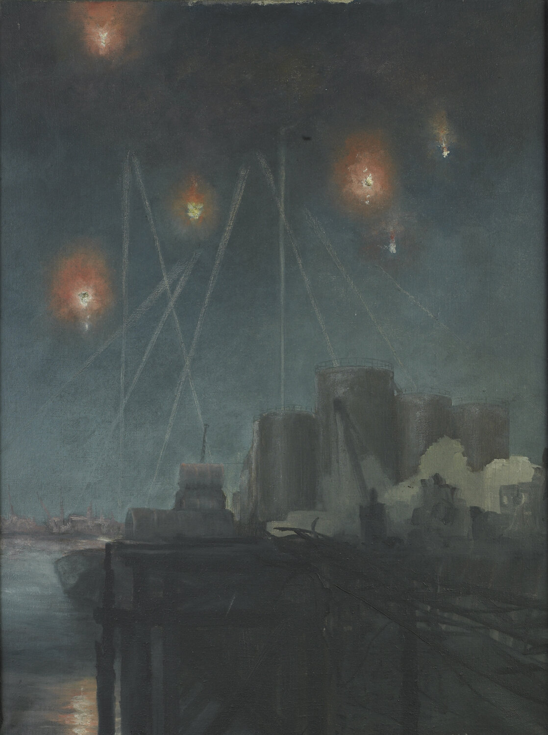 Night Raid Over London by 'fireman artist' Wilfred Stanley Haines, c 1941