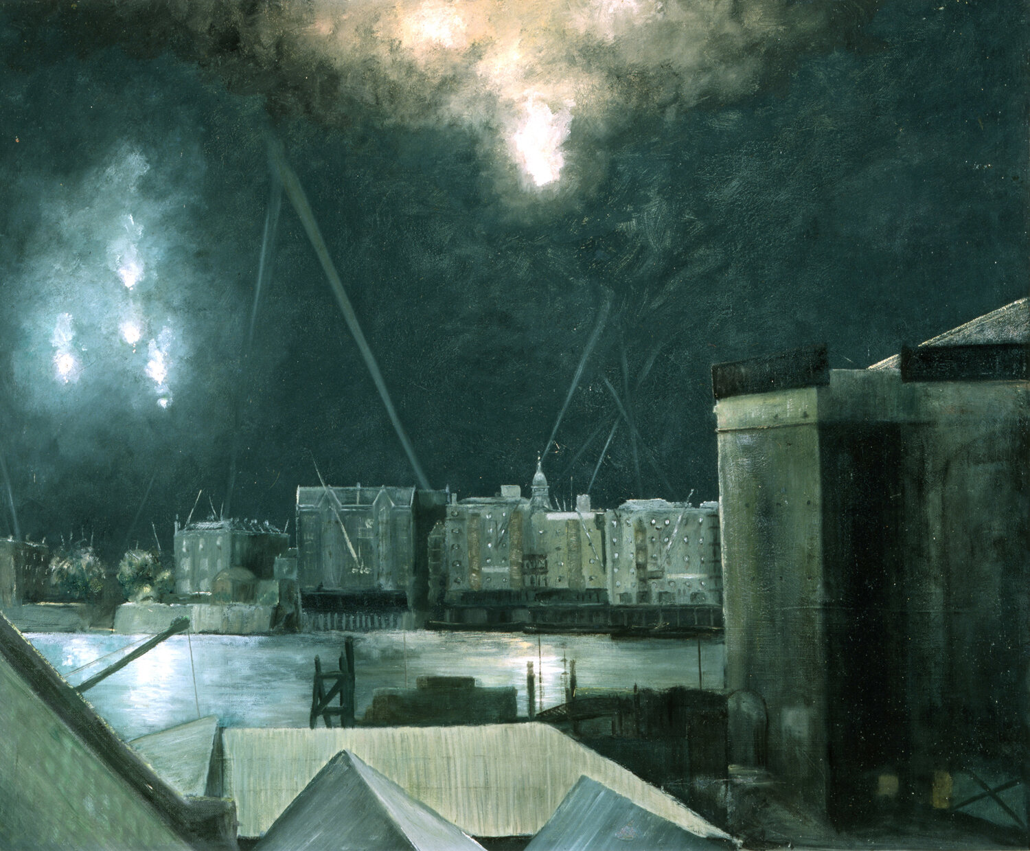 Night Raid Over London Docklands by ‘fireman artist’ Wilfred Stanley Haines
