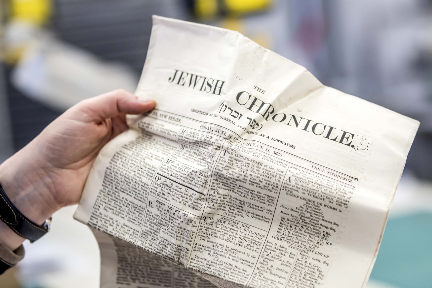 Jewish Chronicle issue from 6-6-1873 found in the time capsule, credit Chris Payne 2023 SML.jpg