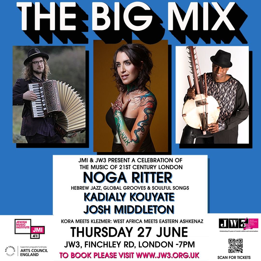 Celebrate the music of 21st-century London at @JewishMusicInstitute's Big Mix this summer! Go on an intercultural journey of kora &amp; klezmer with accordionist @JoshMiddletonsa, kora player @Kadialy, singer @NogaRitter and more.

🗓️27 June🕖7pm📍@