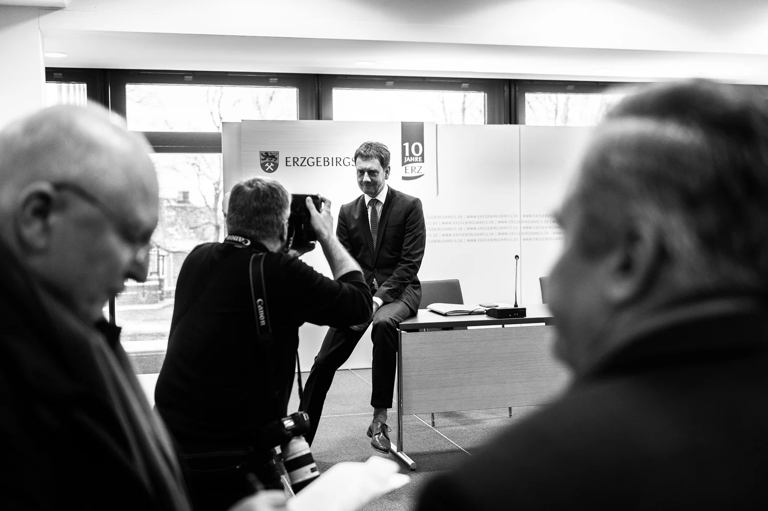 Michael Kretschmer, Ministerpraesident von Sachsen spricht mit den Oberbuergermeistern und Buergermeistern des SSG-Kreisverbandes Erzgebirge in Anneberg-Buchholz, 05.02.2018
//Foto: Pawel Sosnowski www.pawelsosnowski.com