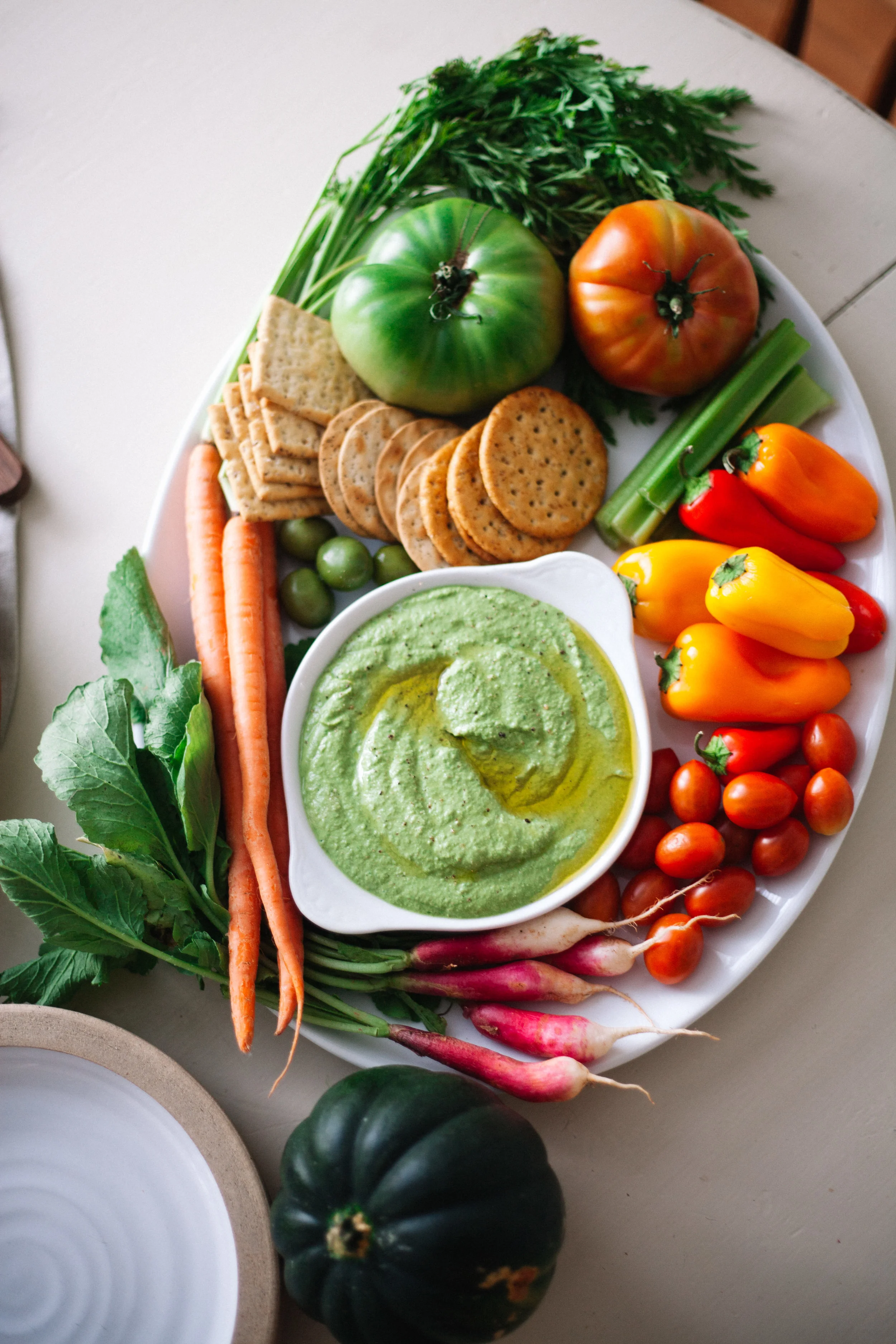 autumn crudité platter with pesto ricotta dip — Marina Gunn Martin