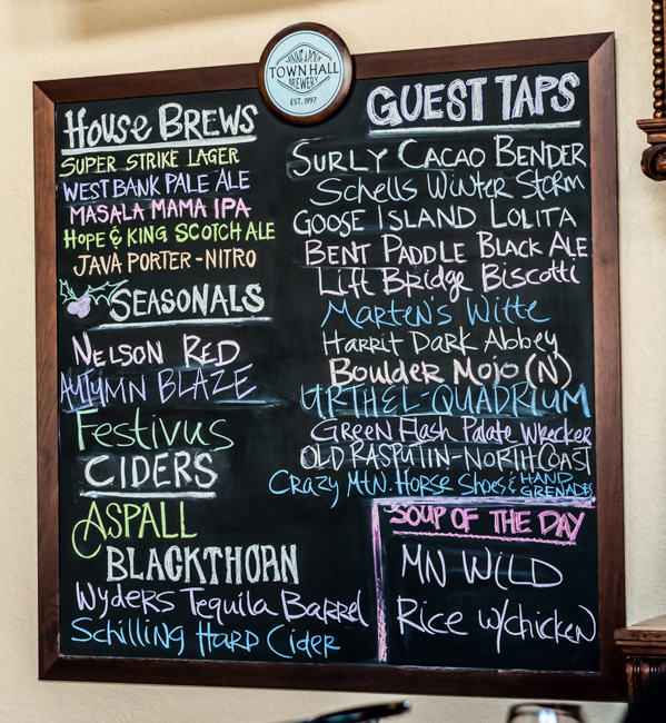 Custom chalkboard and custom wooden plaque created for Town Hall Brewery.