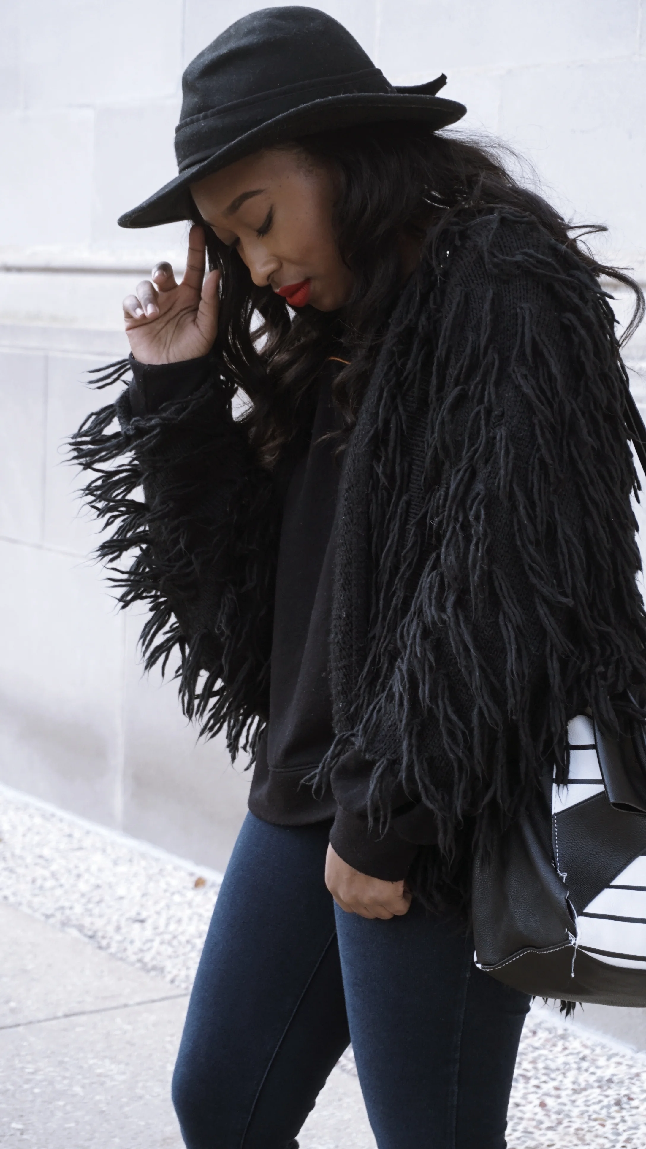 shaggy cardigan outfit