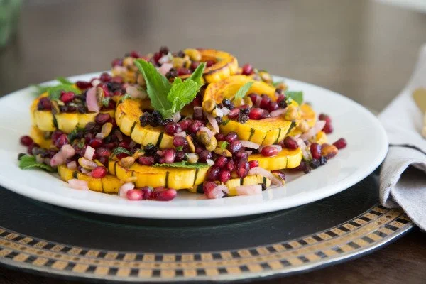 Roasted Delicata Squash with Pomegranate-Pistachio Relish