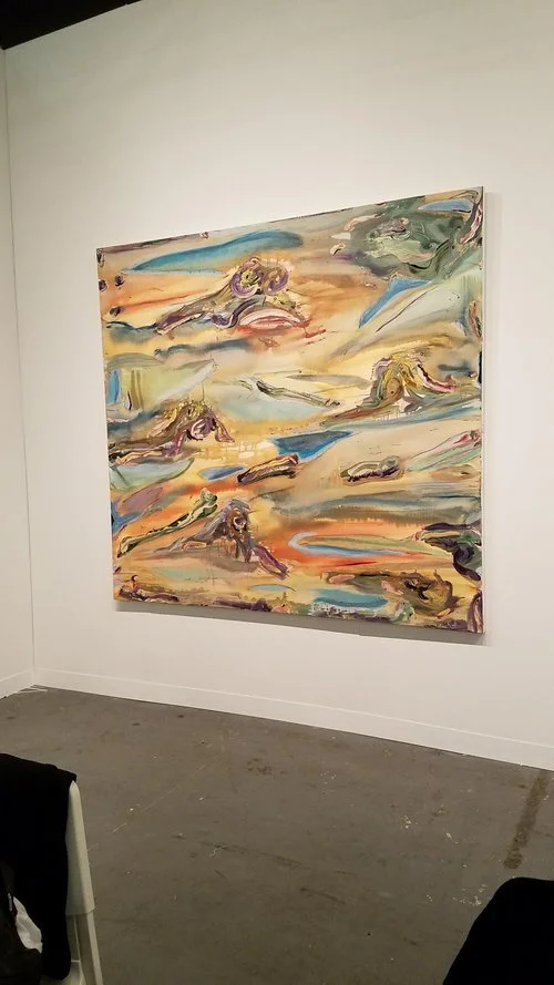 Manuel Mathieu, Mixed media on canvas (Acrylic, oil stick, chalk, charcoal, spray paint, tape) Courtesy of Tiwani Contemporary, also at Kavi Gupta Gallery