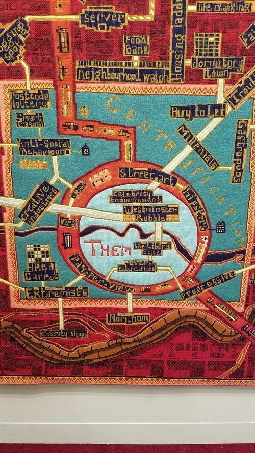 Grayson Perry, Red Carpet, 2017, tapestry, courtesy of Victoria Miro Gallery