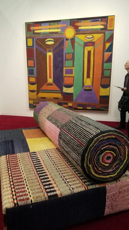 Tal R, Retired Professor, 2014, Rag Rug on foam on wood and rope, Courtesy Victoria Miro Gallery