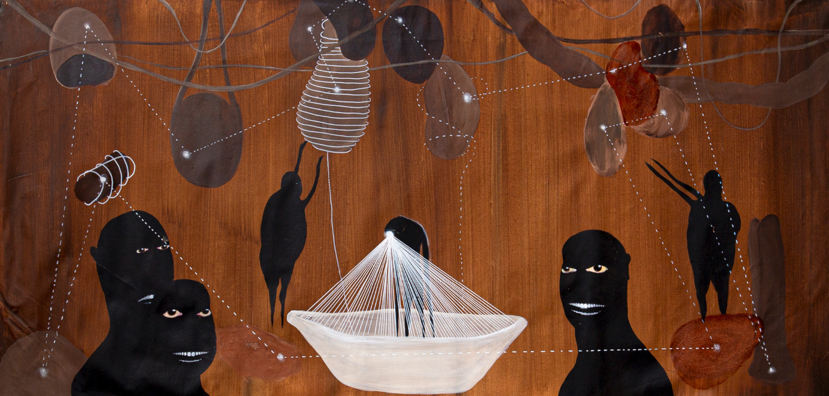Kelton Campos Fausto, Sassayin 2021, Acrylic and clay on canvas, 65 7/10 × 34 3/10 in