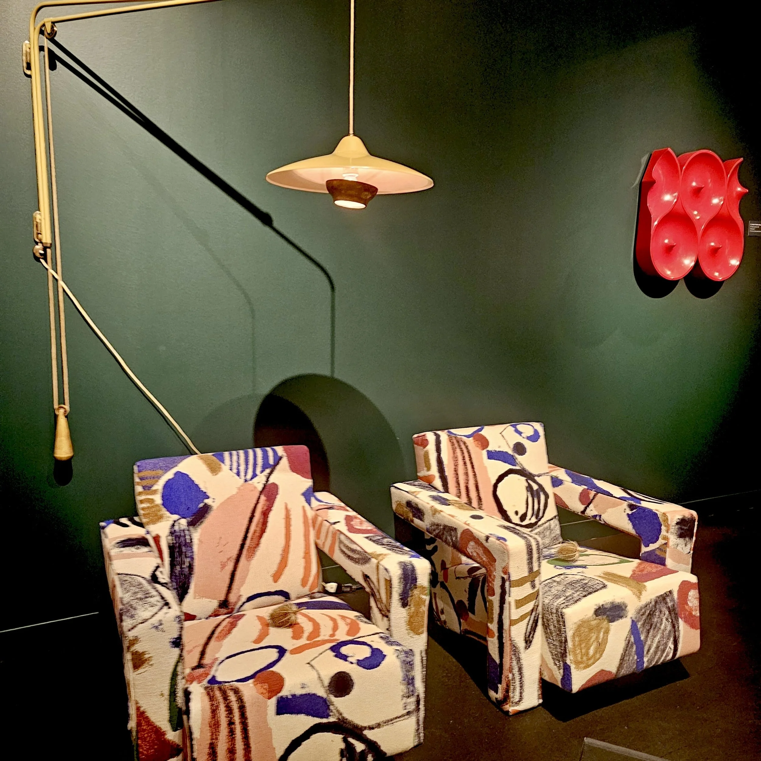  Credit &amp; Courtesy:   Gerrit Rietveld,      Utrecht Armchairs  &amp;   Joaquim Tenreiro,    Wall Sculpture  at&nbsp;   Mass Modern Design  : Design Miami [Booth G11]. 