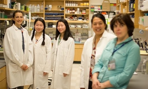 Class of 2017 students Abbie Collette, Mae Rosenstein, and Sylvie Rosenstein worked with the Maine Medical Center Research Institute for a year-long internship.