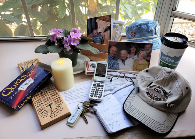 A few of his favorite things: the shrine at his bedside