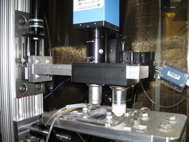  Landisman Lab: Sliding objective mount and computer controlled focus allow for simplified magnification changes when recording electrodes are in place. 