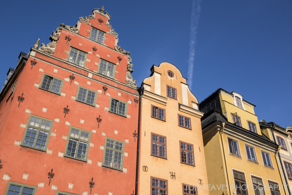Colorful buildings in Stortorget, Stockholm’s historic Old Town square.