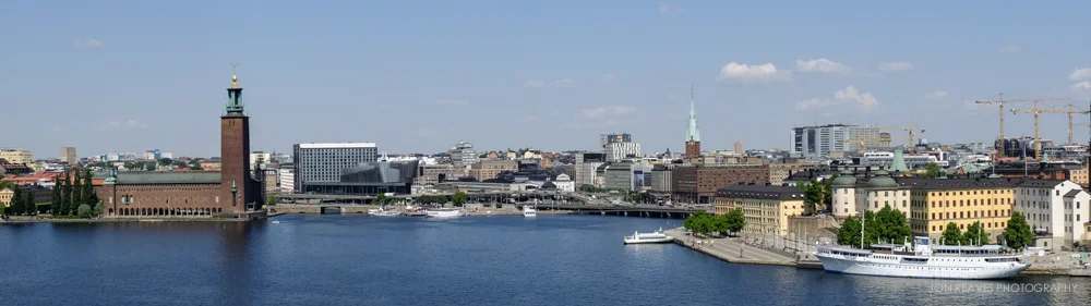 View of City Hall and Stockholm skyline from Mariaberget.
