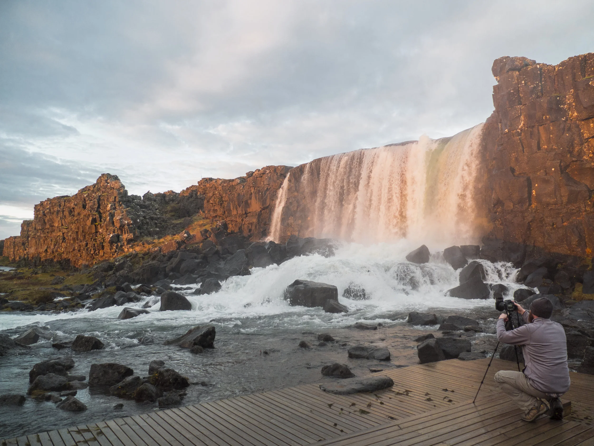 Me photographing Oxararfoss in Iceland with the Sirui T-025X Carbon Fiber tripod and C-10 Ball Head. (2016)