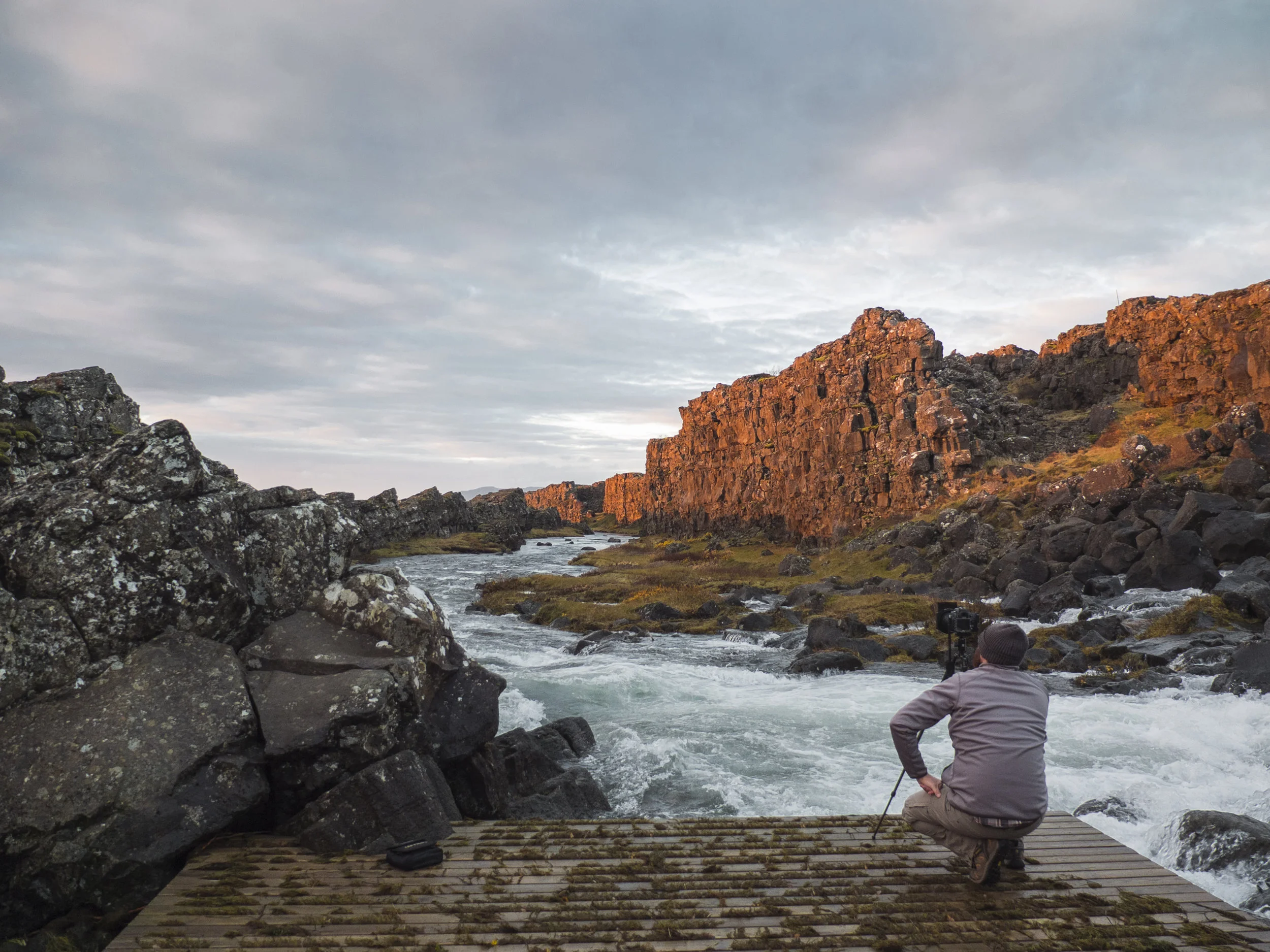 Me using the Sirui T-025x Carbon Fiber Tripod with C-10 Ball Head in Iceland (a little over half-way extended without center column).