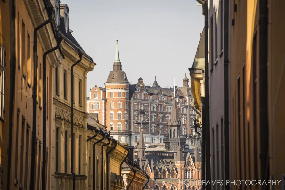 View of Mariaberget from Gamla stan in early morning light. (155mm, f8, 1/500 sec, ISO 400)