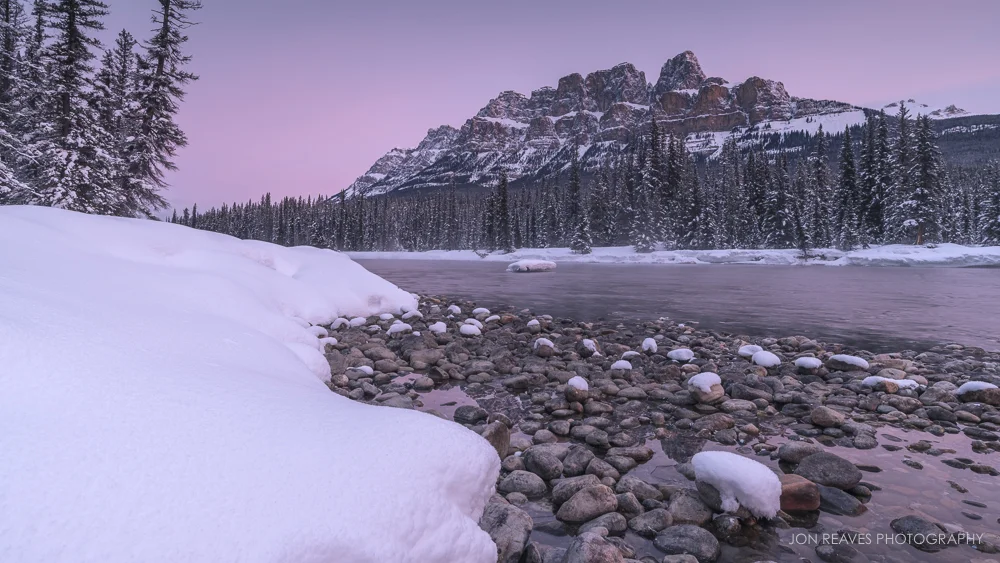 Sunrise over the Bow River and Castle Mountain, Banff National Park