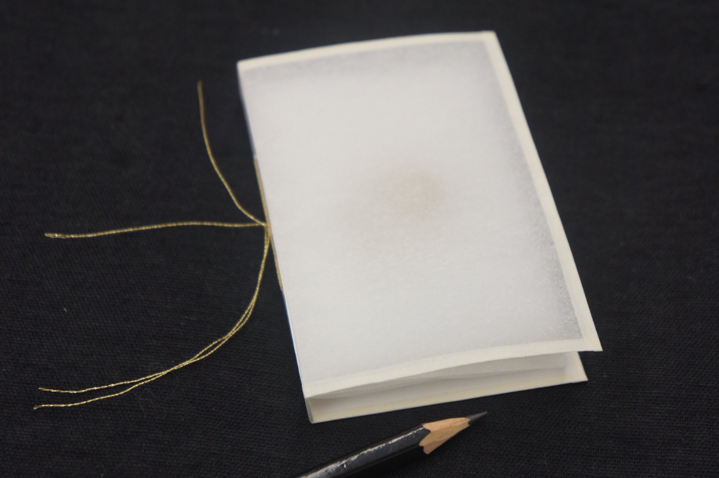 A small artist book made out of tracing paper and featuring microbeads