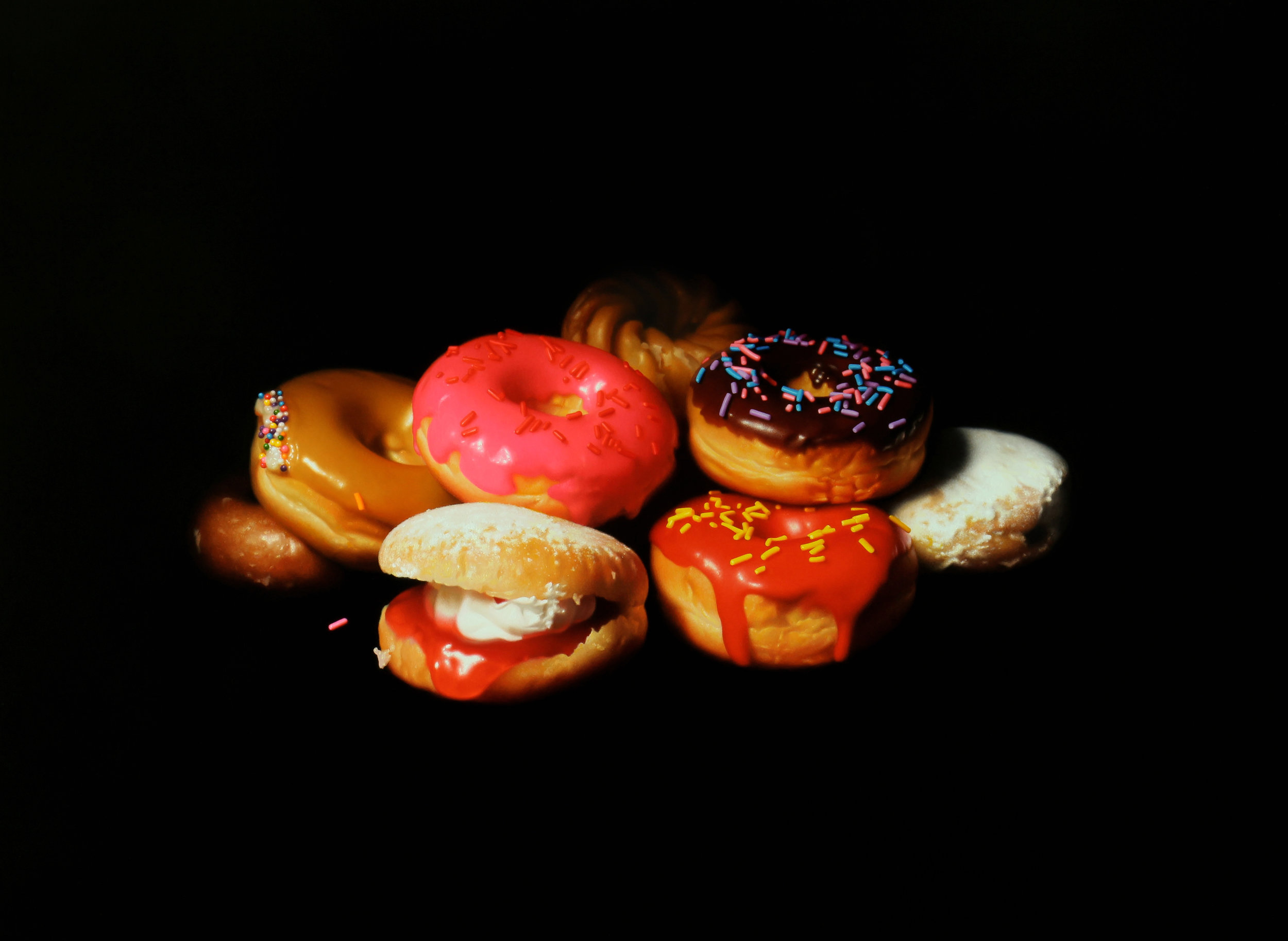  Donut Pile.&nbsp;Oil on panel. 