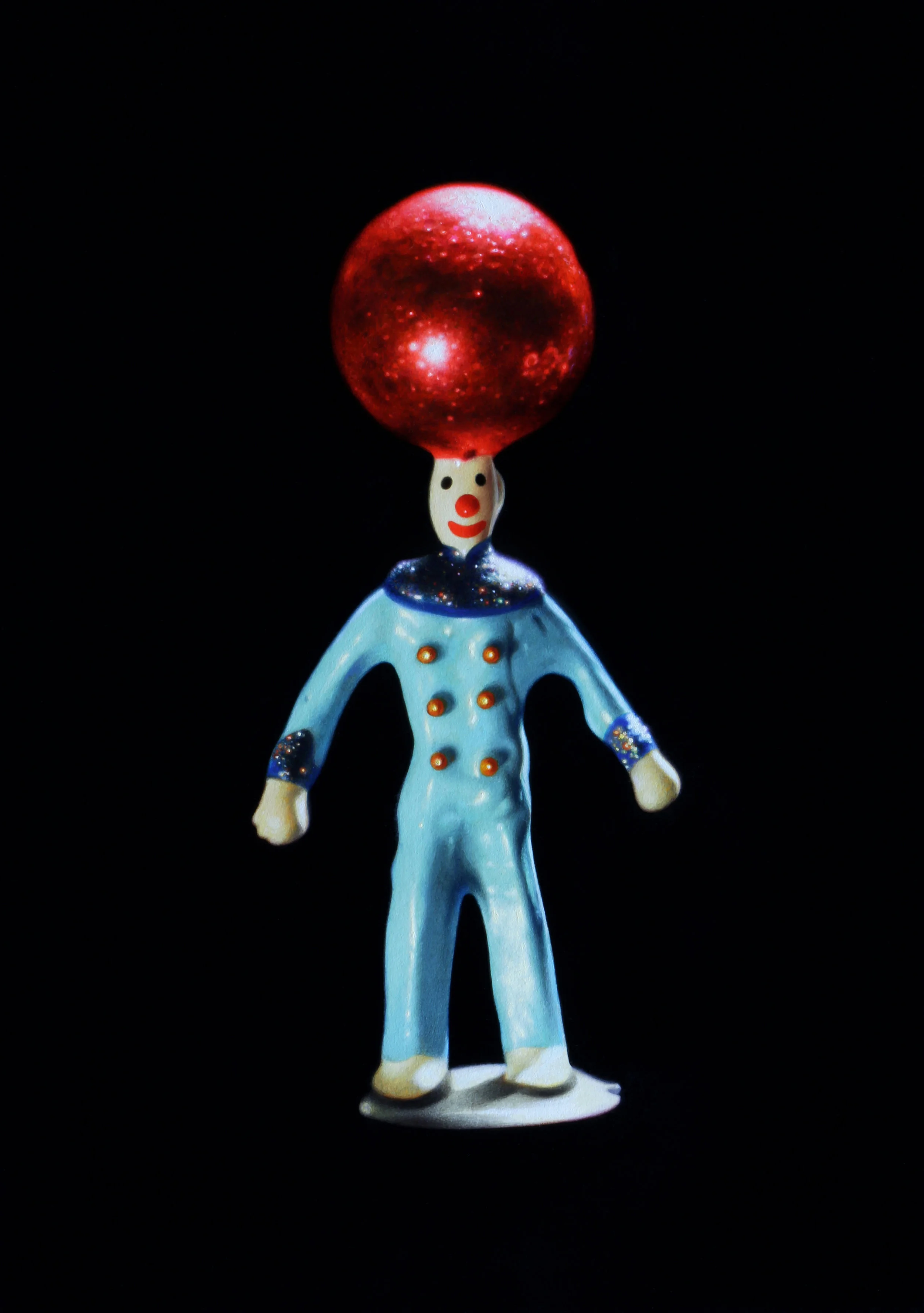 Clown with Red Ball. Oil on panel.