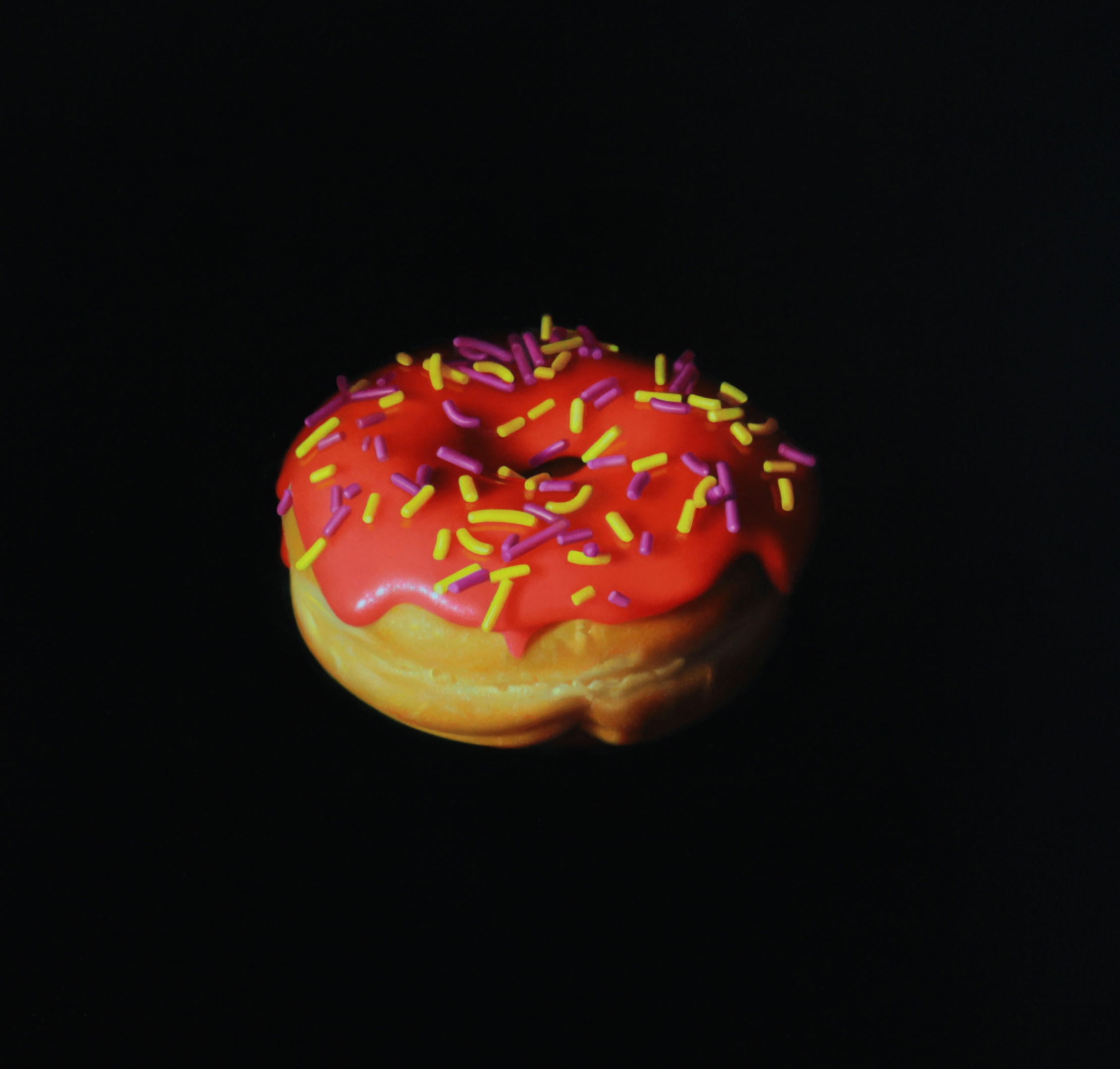  Red Sprinkle Donut.&nbsp;Oil on panel. 