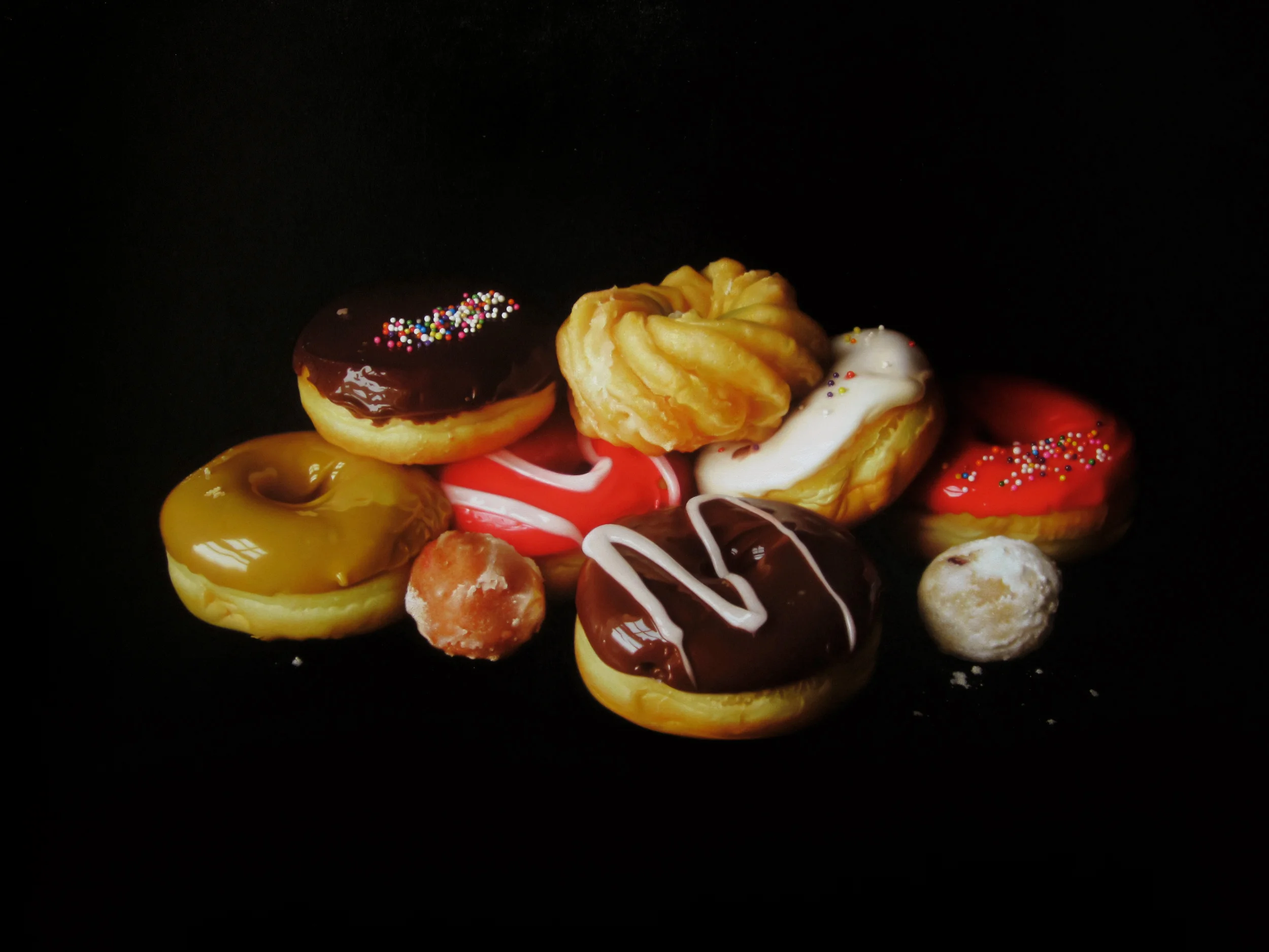 Donut Pile. Oil on panel.