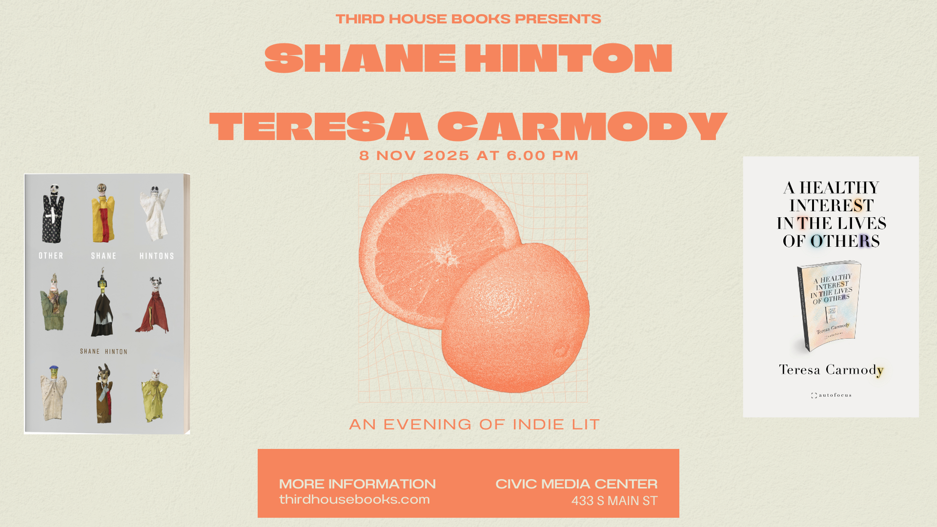 An Evening of Indie Lit: Shane Hinton + Teresa Carmody