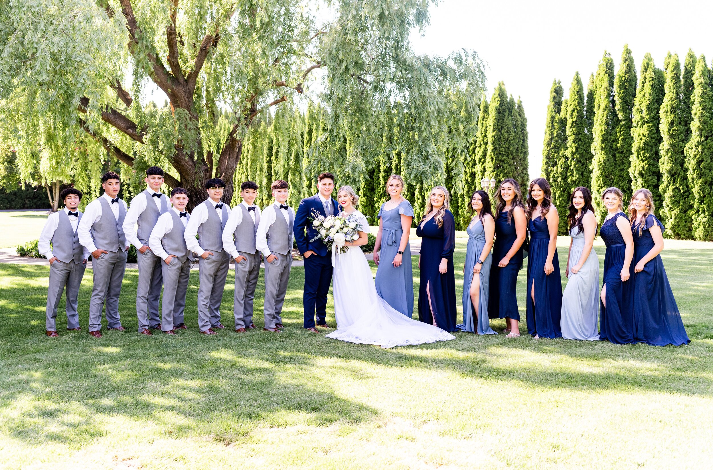 Tri Cities Pasco Promise Garden Wedding Photographer - Bridal Party Photo - Tri Cities Wedding Photographer - 509 Bride - Blue Bridesmaids Dresses 