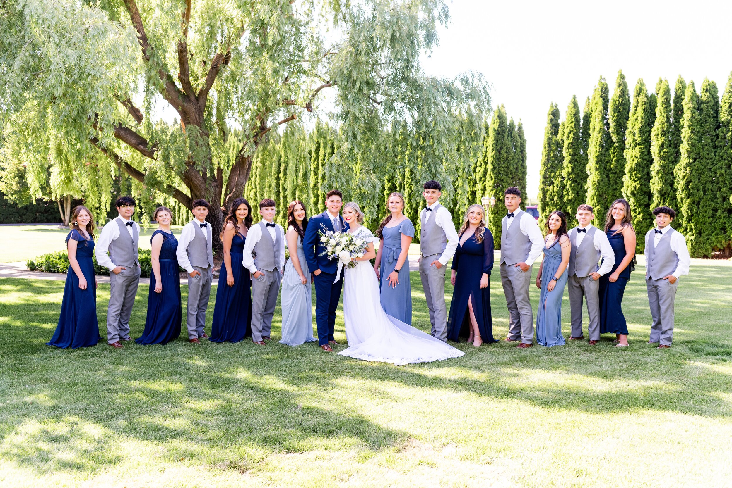 Tri Cities Pasco Promise Garden Wedding Photographer - Bridal Party Photo - Tri Cities Wedding Photographer - 509 Bride - Blue Bridesmaids Dresses 