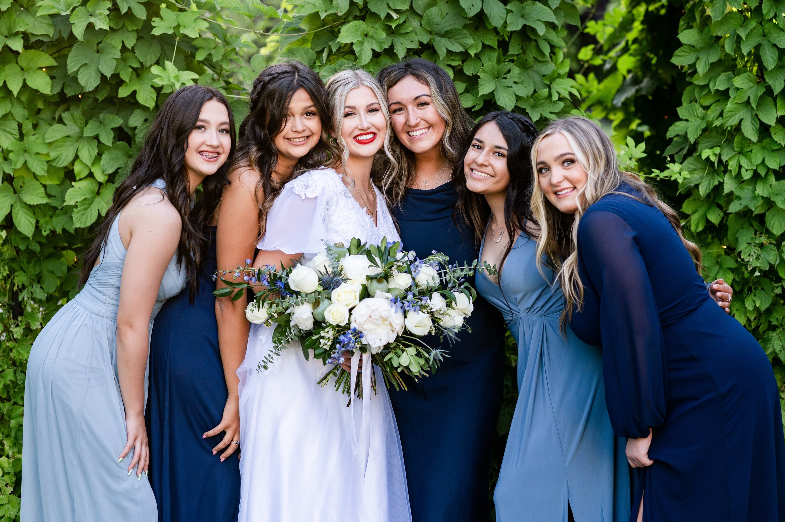 Blue Bridesmaids Dresses - Tri Cities Pasco Washington Promise Gardens Wedding Photographer - Harper Road Floral - Wedding Decor Centerpiece Inspo