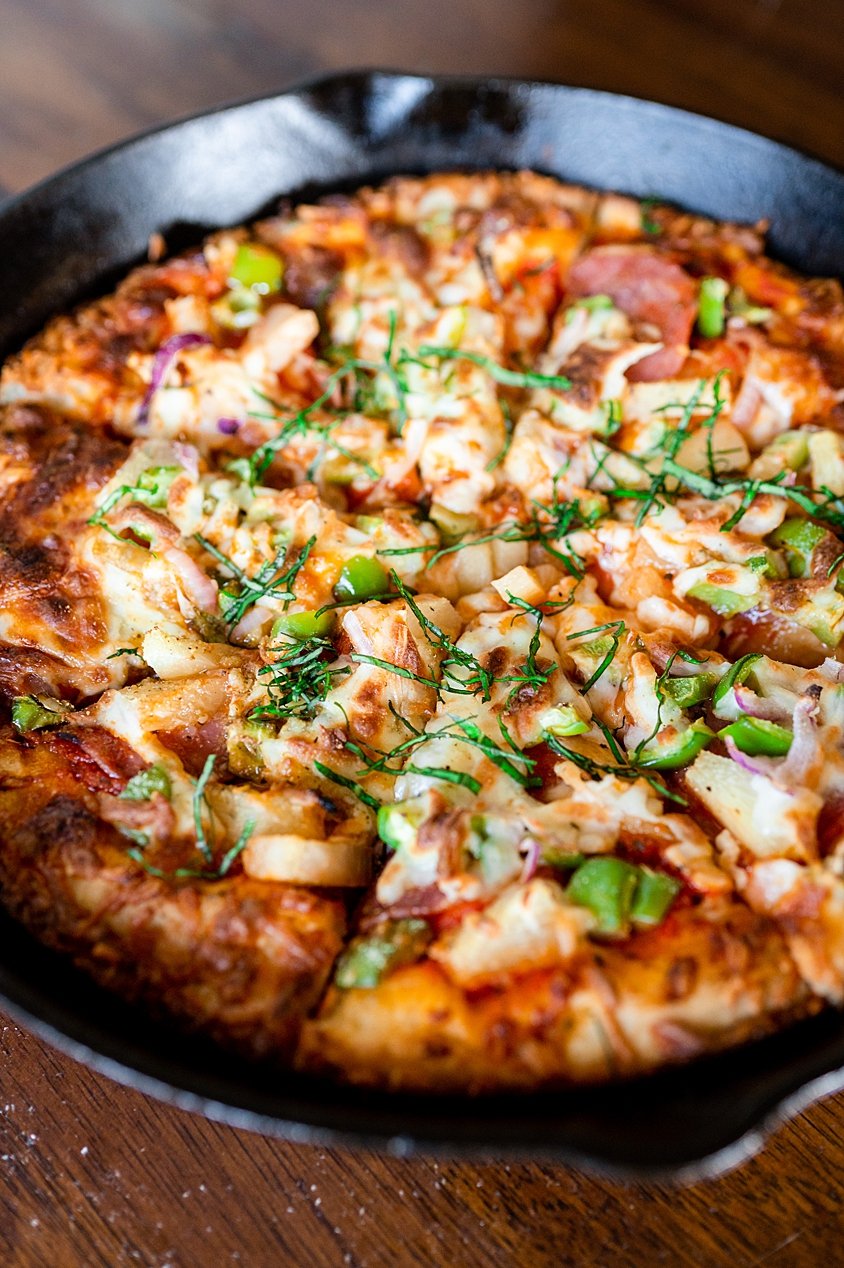 Homemade Crispy Cast Iron Pan Pizza - Easy Weeknight Meals - Family Friendly Dinner - Easy Pizza Recipe - Affordable Family Dinner Recipe - Morgan Tayler