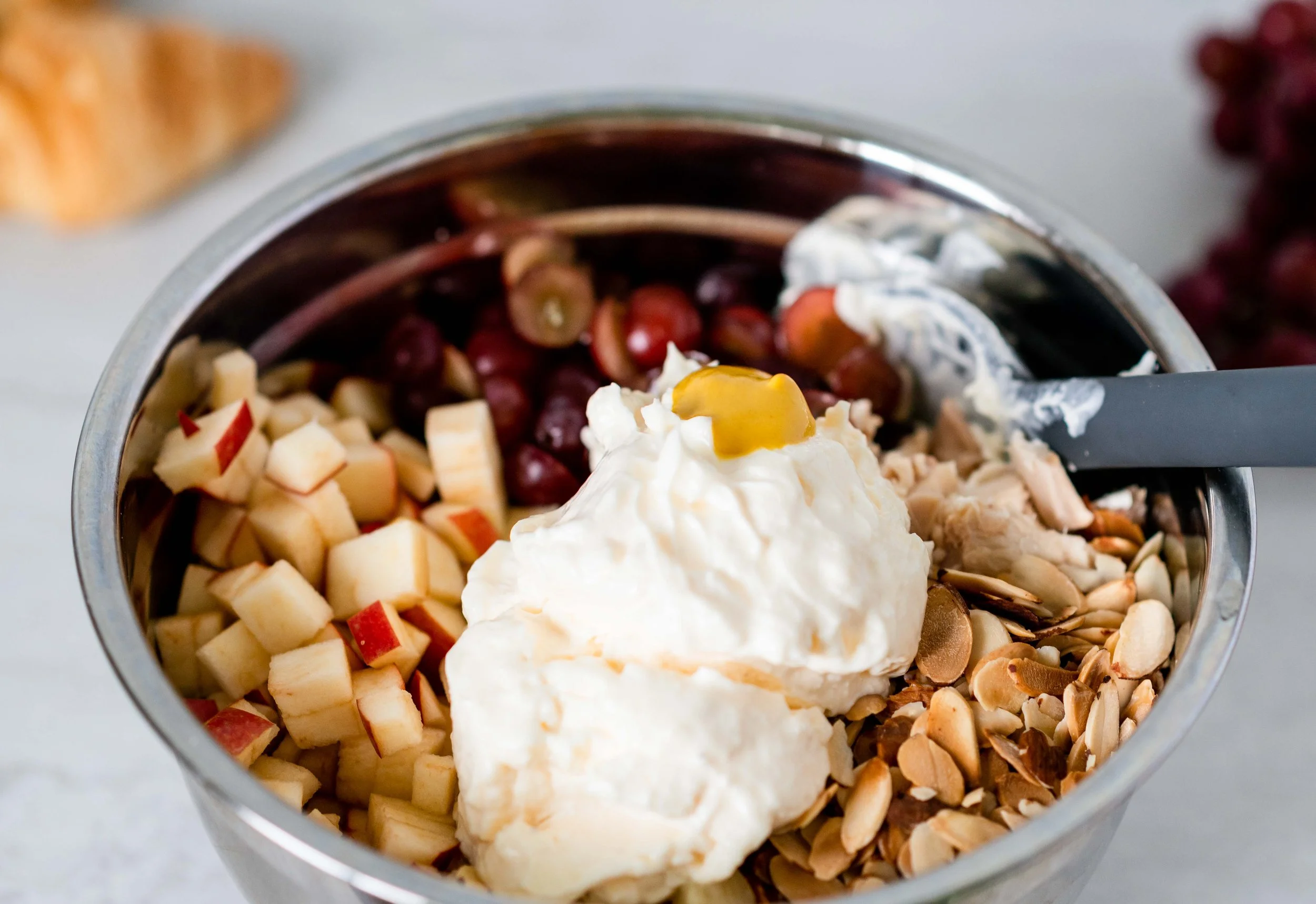 Chicken Salad Sandwich Recipe - Chicken Salad with Apples Grapes Pineapple - Chicken and Fruit Salad - Chicken Salad Croissant Sandwiches - Meals for a Crowd - Affordable Family Meals - Refreshing Summer Dinner - Family Favorite Meal - Morgan Tayler