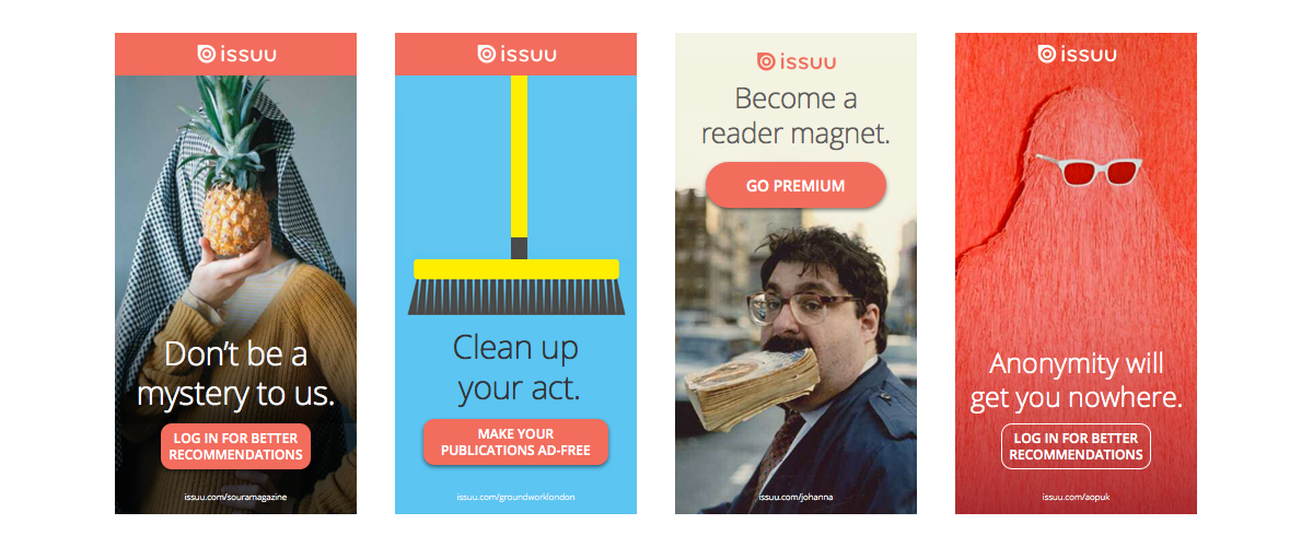 These ads aim to encourage publishers to go premium, and encourage readers to log in so you get better recommendations. 