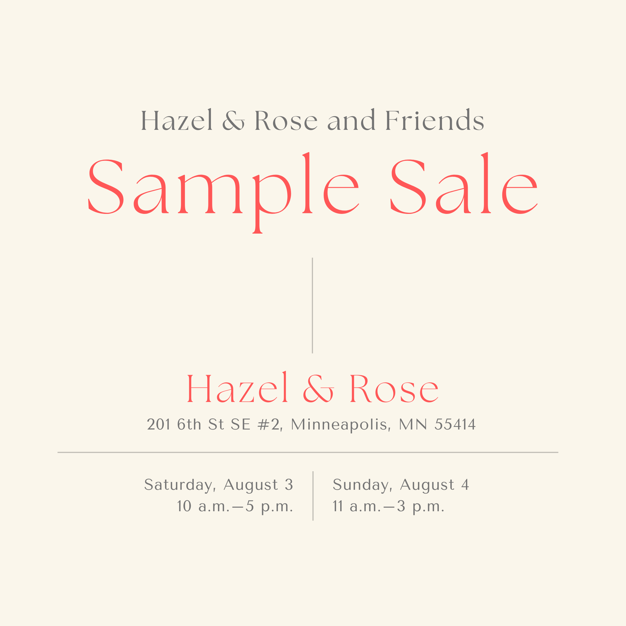 Hazel & Rose and Friends Sample Sale