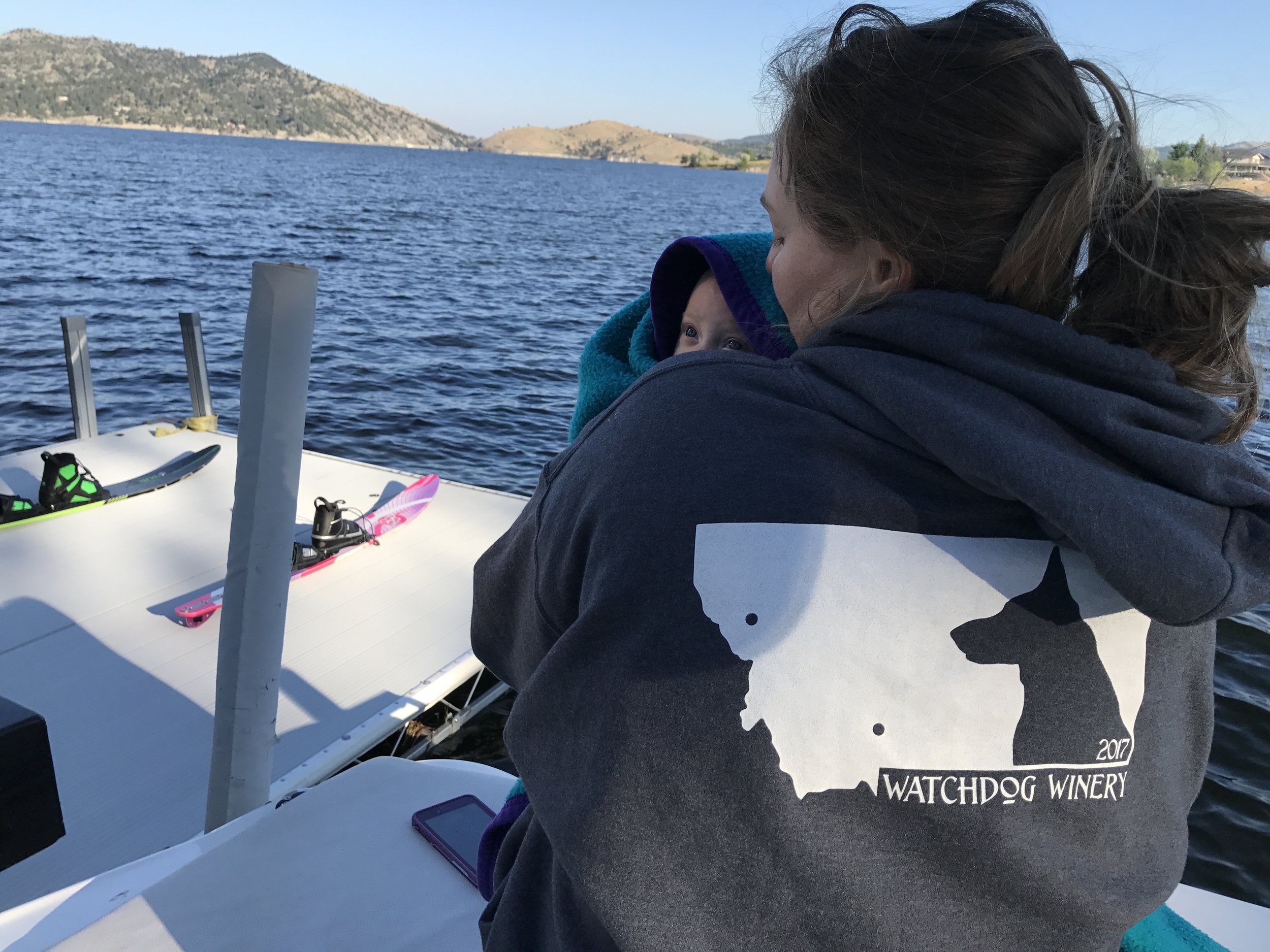 Sporting the sweatshirt on Canyon Ferry Lake.