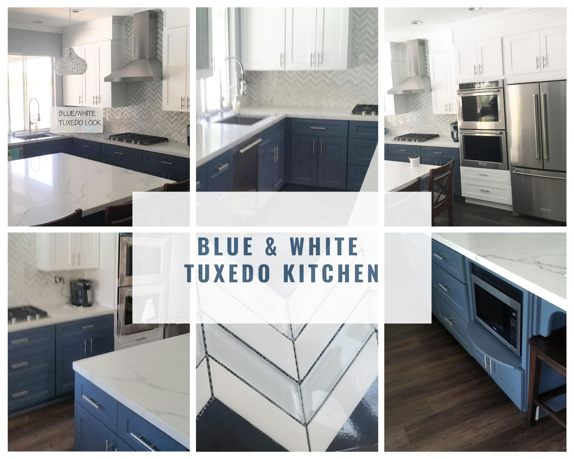 Contemporary White/Blue Tuxedo-Look Kitchen Interior Design California