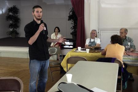 Elijah discussing his art at the July ODS Meeting