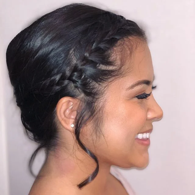 Bob hairstyles can rock a cute fun holiday party ready updo! #updo #bobhairstyles #accentbraid #curls #holidaylook #partyseason